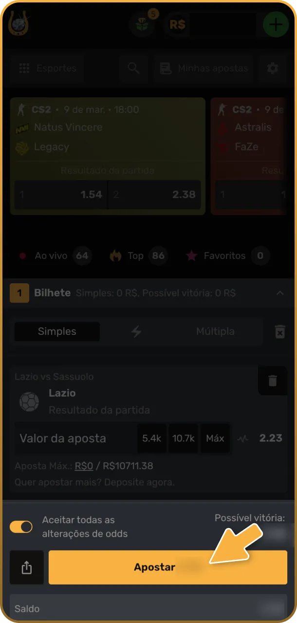 Confirme sua aposta utilizando o bônus no App Play Fortuna.